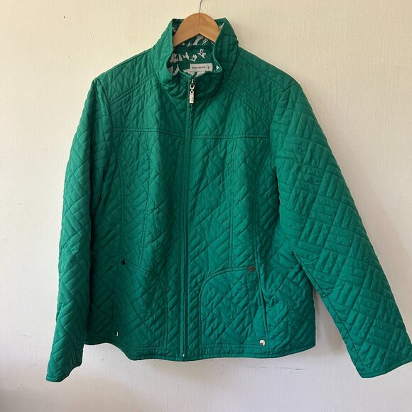 Susan Graver Jacket Womens Large Green Full Zip Quilted Light Pockets - Picture 1 of 6